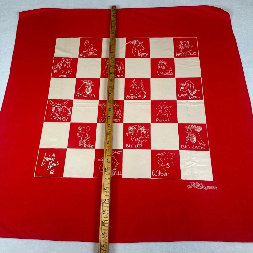 Vintage Scarf Red White bandanna‎ neck scarf bag farm animal country